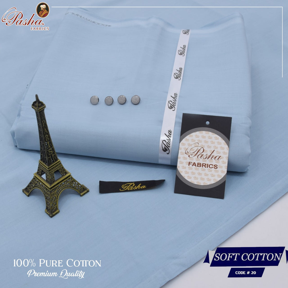 Pasha soft cotton suit for men in light blue