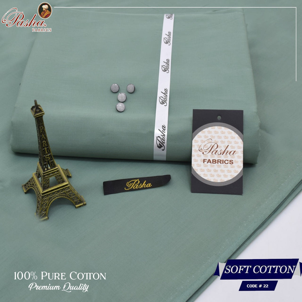 Pasha soft cotton for men suit in gray greenish shade
