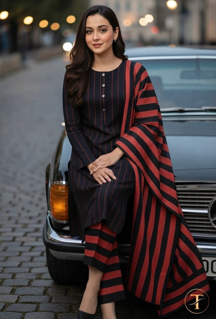 3pc Multani Susi Suit (Red Black)