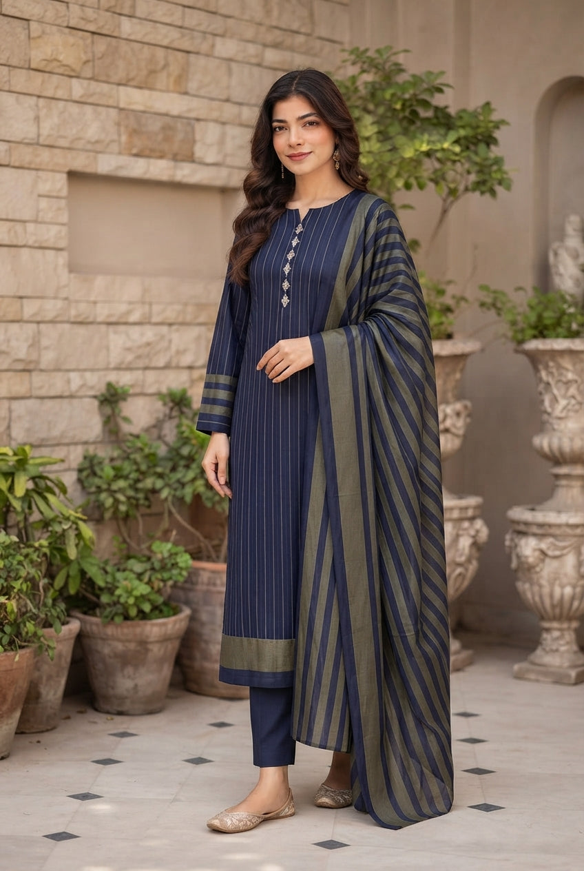 3pc Multani Susi Suit (Blue Golden)